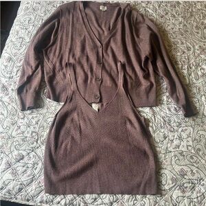 a new day Mauve/Brown Ribbed Tank and Cardigan Sweater Set